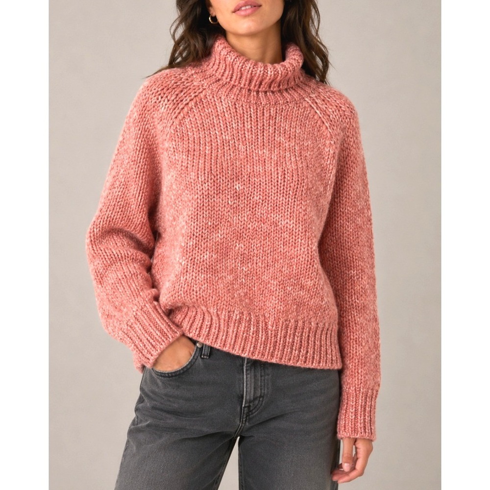 NEW Rouje Paris Leo‎ Chine Nude Pink Chunky Knit Wool Turtleneck Sweater Size 36